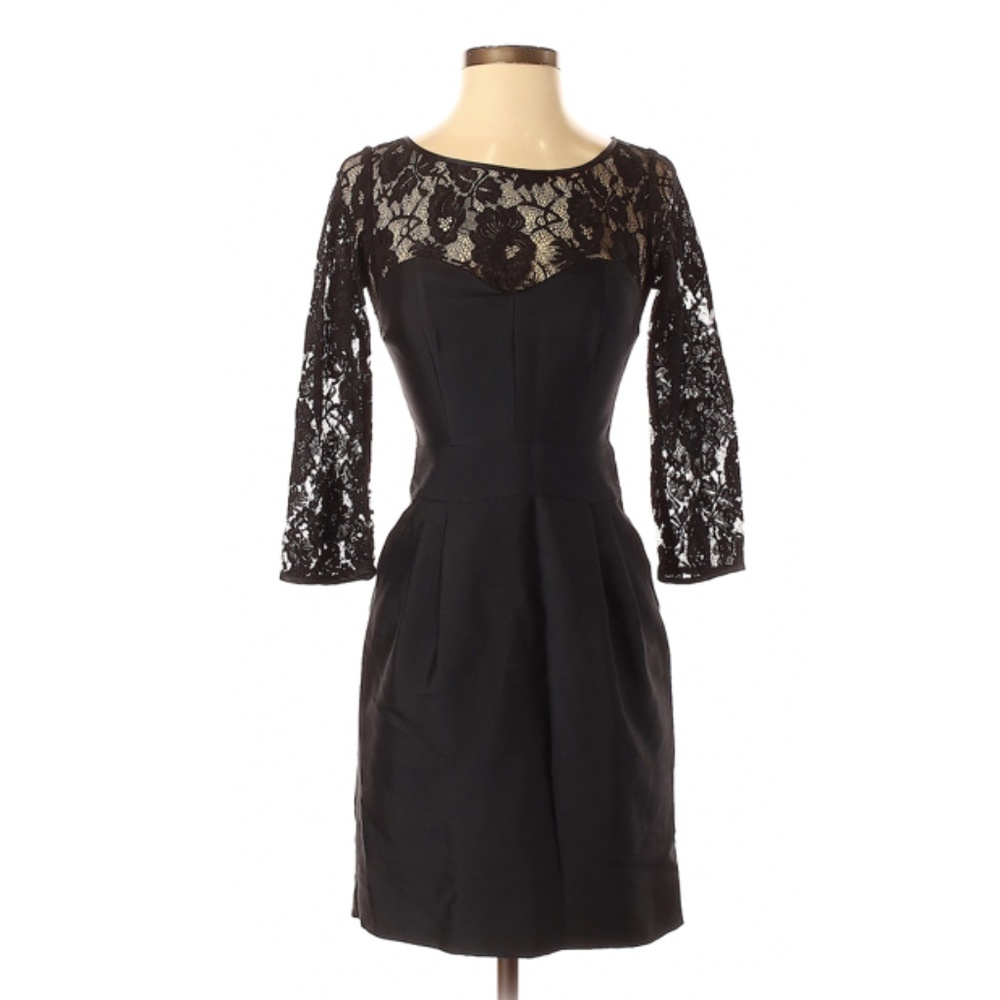 Reiss Solid Black Cocktail Dress 3/4 Sleeve